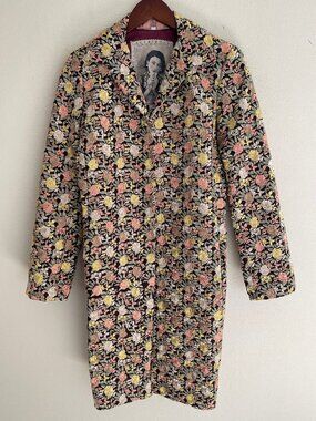 Johnny Was Biya Floral Brocade Knee Length Linen Coat: Pink Lining; XS; NWOT!!